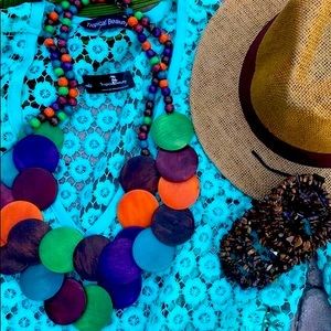 Necklace of large colorful wooden balls